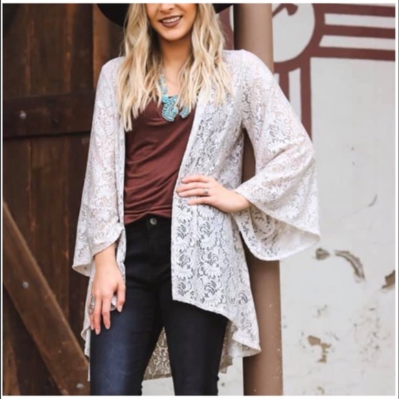 Lace 3/4 Sleeve Kimono Cardi - Picture 1 of 2